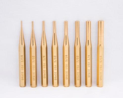 Grace USA 8pc Brass Pin Punch Set - Non-Marring Non-Sparking