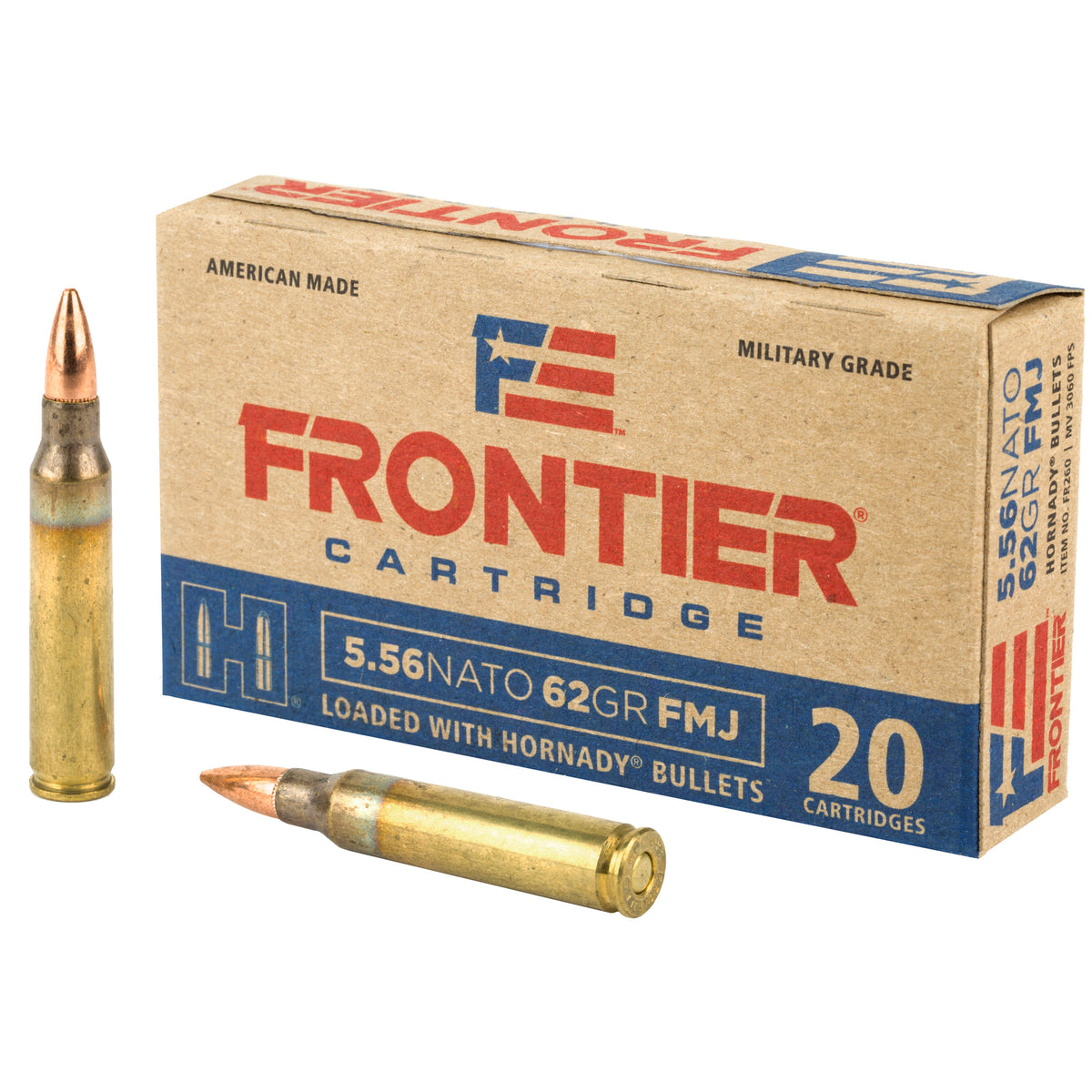 Frontier Cartridge 5.56x45mm NATO Lake City Military Grade 62 grain Full Metal Jacket ammunition