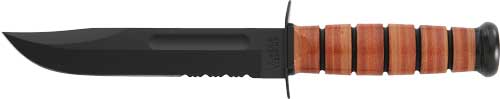 KA-BAR 7" Serrated Fighting/Utility Knife US Army Tang Stamp with Leather Sheath
