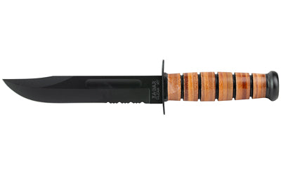 KA-BAR Knives Army Mark Fixed Blade 1219CP, 11.875" Overall, 1095 Cro-Van/Black, Leather Stacked Handle, Combo Edge, Leather Sheath