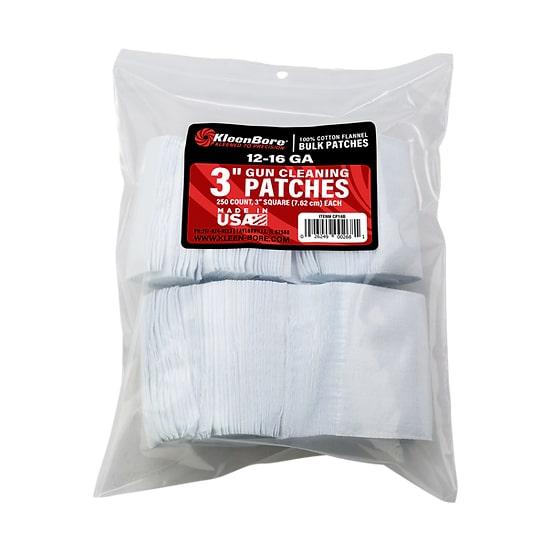 KleenBore 3" Cotton Flannel Cleaning Patches for 12-16 Gauge 250 ct