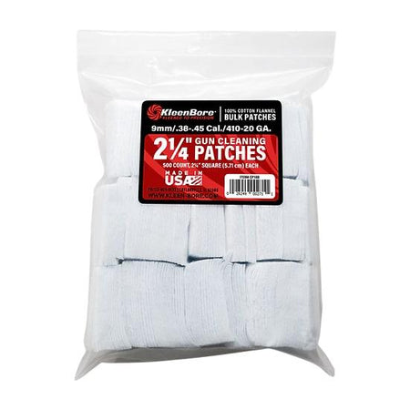 KleenBore 100% Cotton Flannel Cleaning Patches .38-.45 Cal .410-20 ga 500/ct