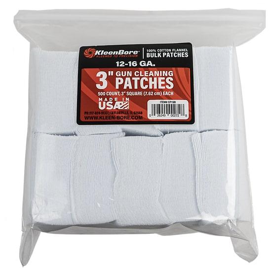 KleenBore Cotton Flannel Cleaning Patches 3" Square 12-16 GA 500/ct