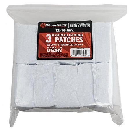 KleenBore Cotton Flannel Cleaning Patches 3" Square 12-16 GA 500/ct