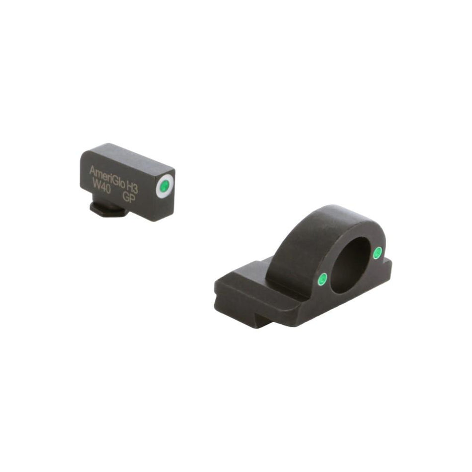 Glock 42/43/43X/48 Tritium Ghost Ring Sight Set Ameriglo Green Rear and Green/White Front