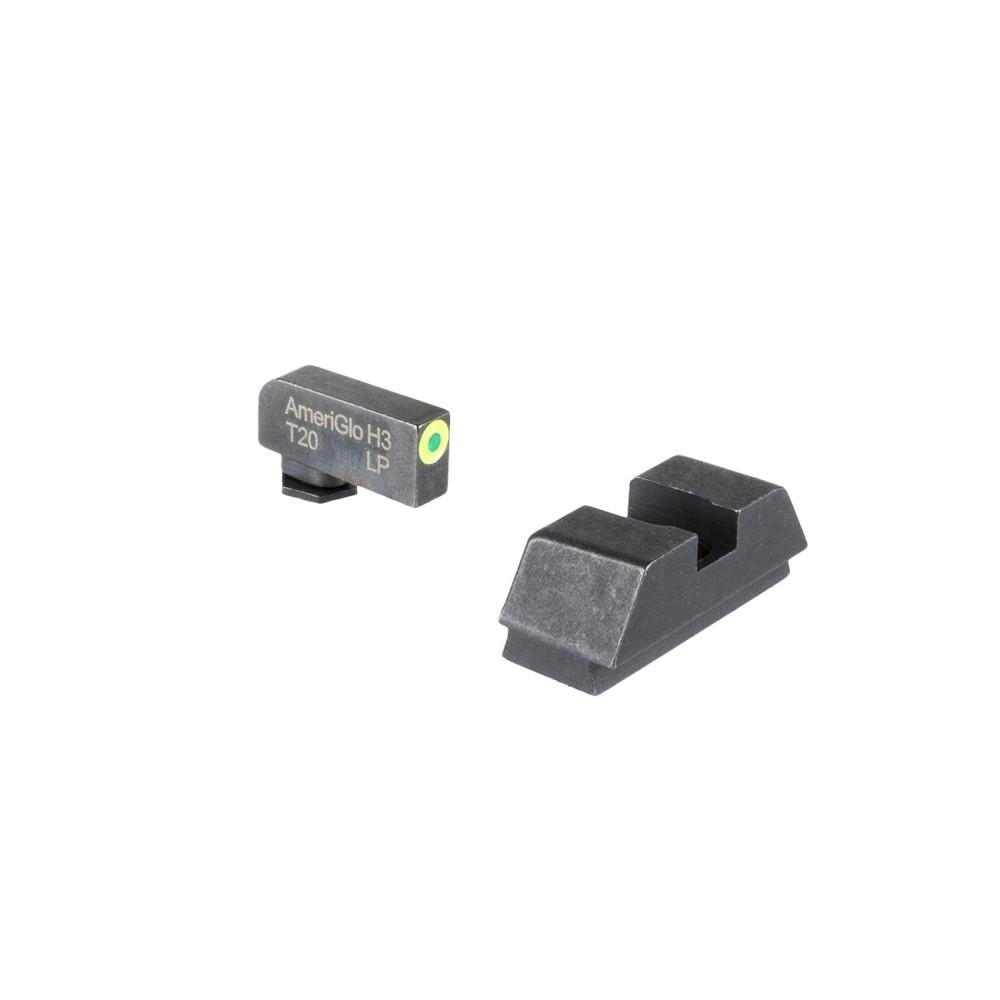 Ameriglo Glock Optics Compatible Tritium Backup Sight Set Flat Black .295 Rear Green Lumigreen Front