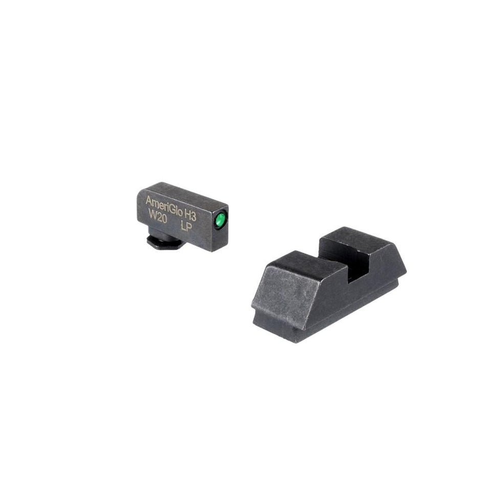 Ameriglo Optic Compatible Tritium Backup Sight Set for Glock Flat Black Rear Green Black Front