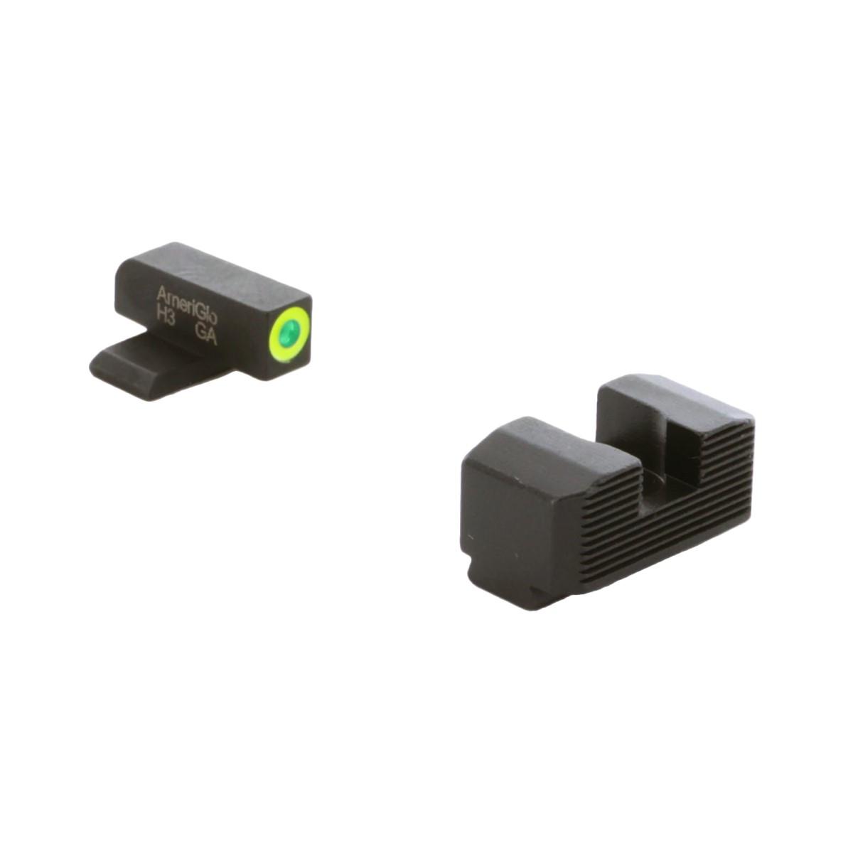 Ameriglo LumiGreen Outline Green Tritium Front & Black Serrated Rear Sights Hellcat