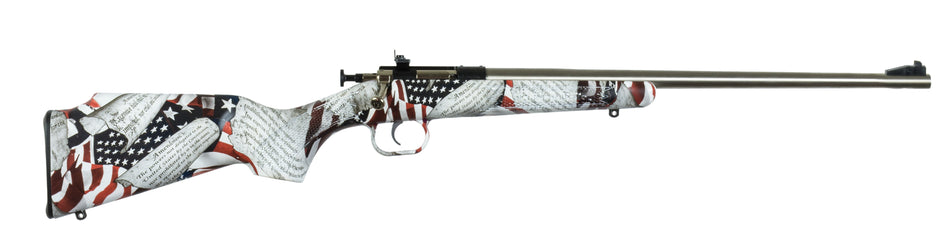 Crickett KSA3168 Youth 22 LR 1rd 16.12" Stainless Steel Barrel, Fixed Front/Adjustable Rear Peep Sights, American Flag/Amendment Synthetic Stock w/11.5" LOP, Rebounding Firing Pin Safety