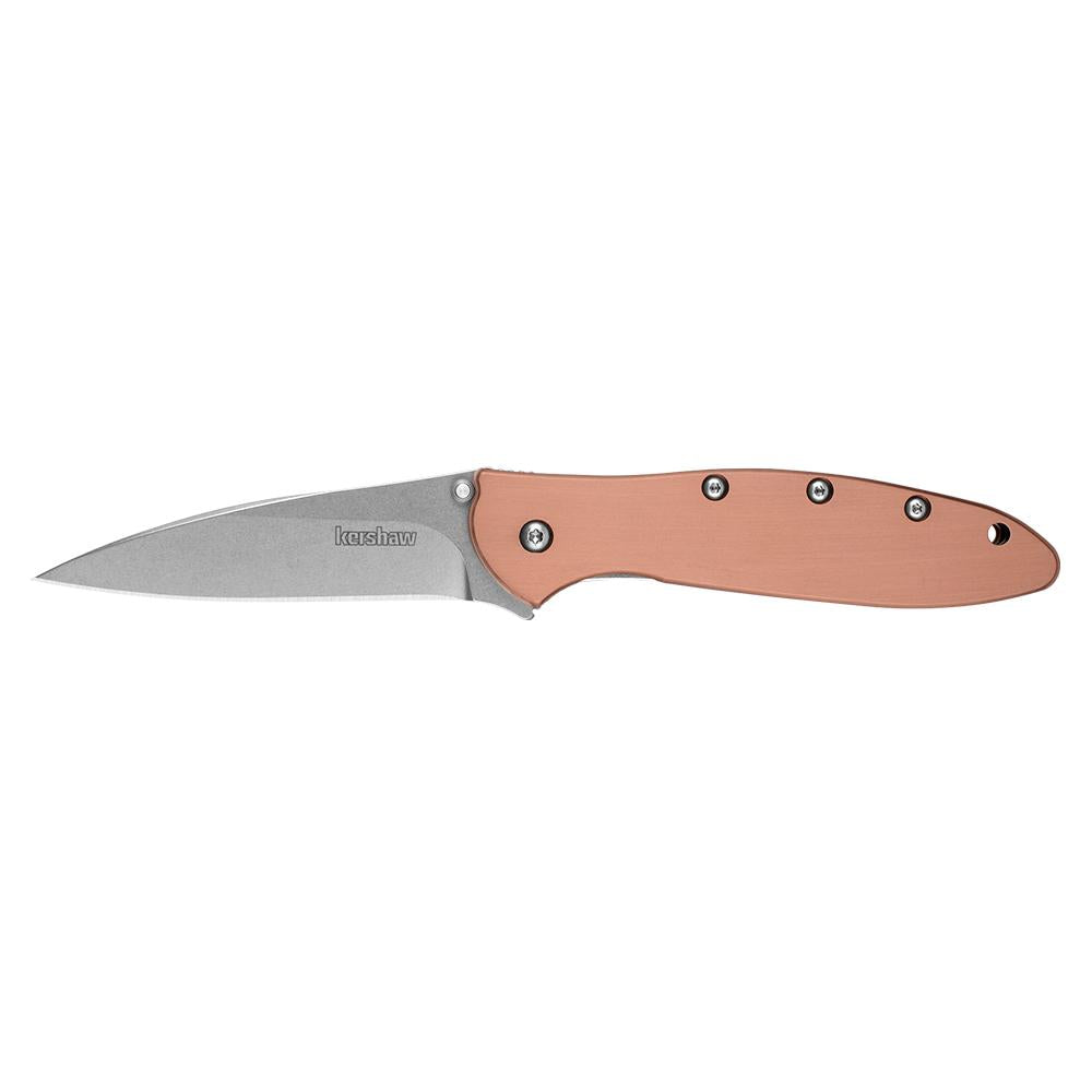 Kershaw Leek Folding Pocketknife 3" Stonewashed CPM 154 Copper Scales
