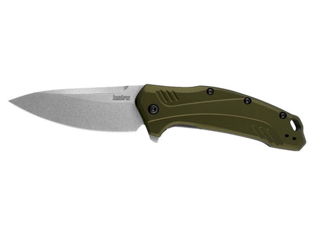 Kershaw Link Olive Aluminum Drop Point Pocket Knife 3.25" Stonewash 20CV Blade