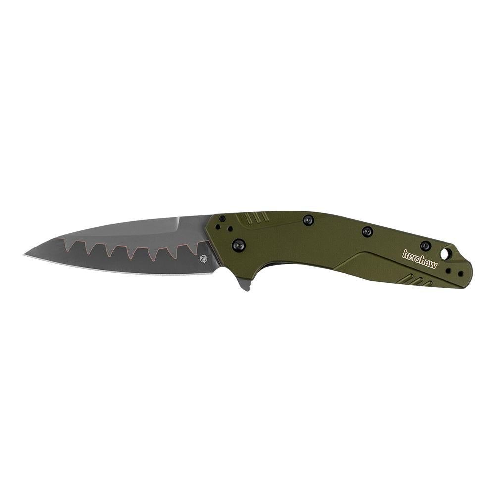 Kershaw Dividend Olive Aluminum Handle Folding Knife 3" Drop Point