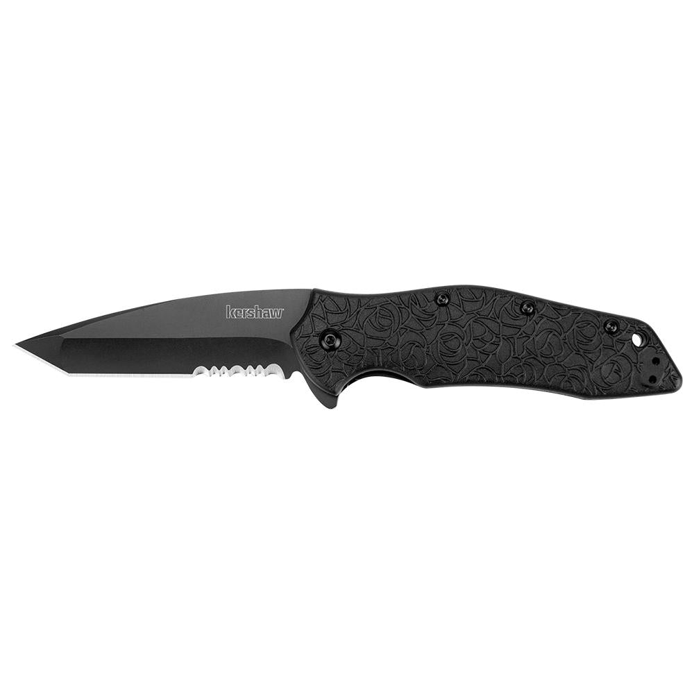 Kershaw Kuro Assisted Opening Folding Knife, Tanto Partial Serration, Black