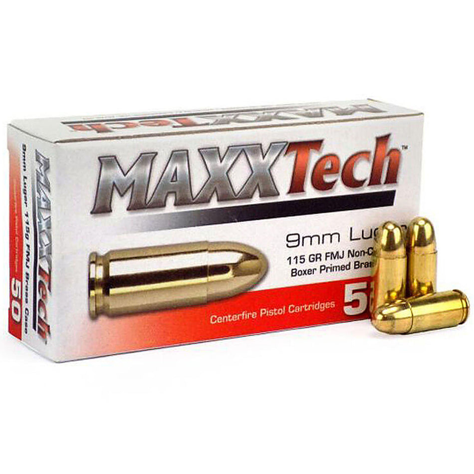 MaxxTech - 9mm Luger Ammunition  115 Grain Full Metal Jacket
