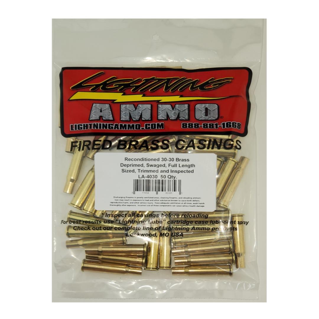 Lightning Ammo 30-30 Reconditioned Fired Rifle Brass 50 Count Bag