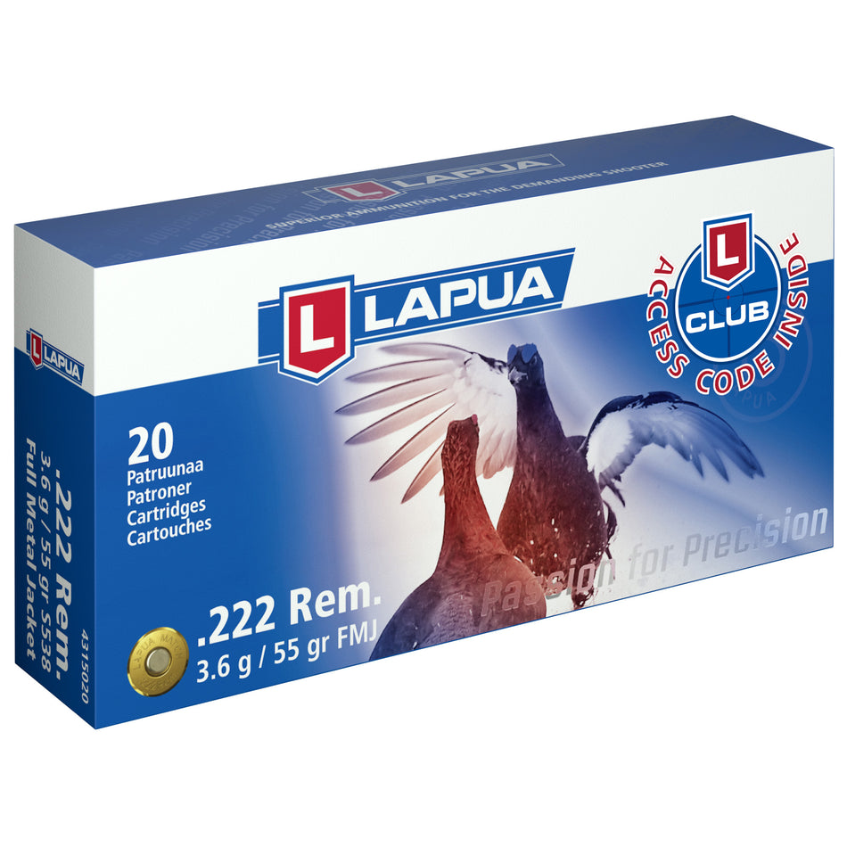Lapua .222 Remington  55 grain Full Metal Jacket ammunition