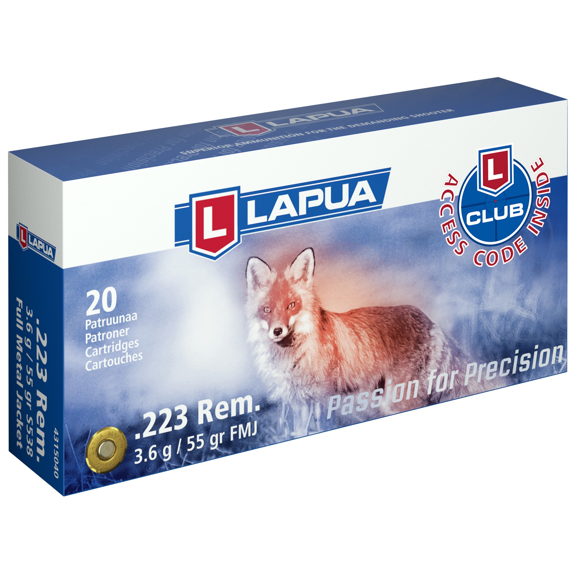 Lapua  Full Metal Jacket 55 Grain .223 Remington  6418267103657