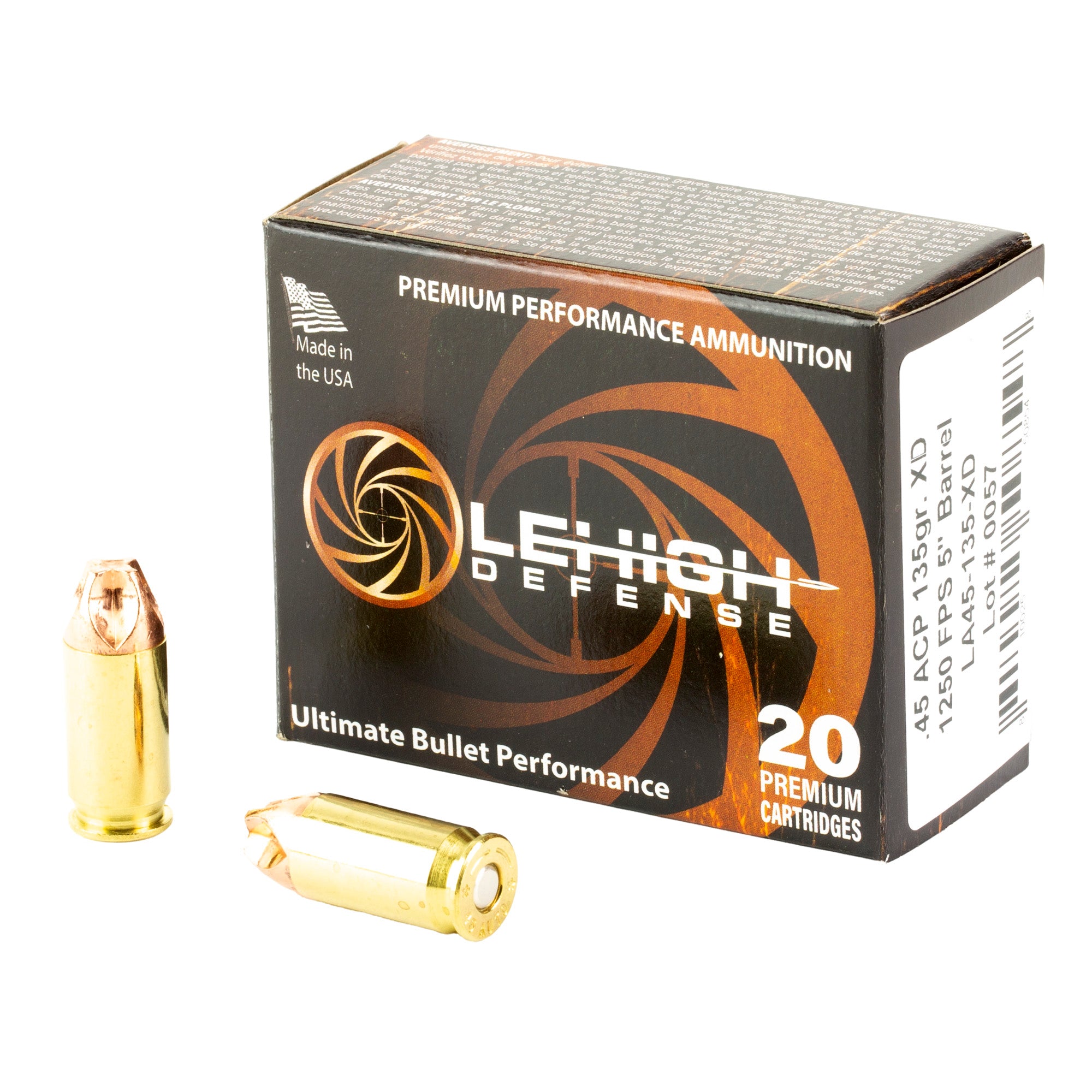Lehigh Defense Xtreme Defense Fluid Transfer Monolithic 135 Grain .45 ACP/Auto 1250 fps 810025508548