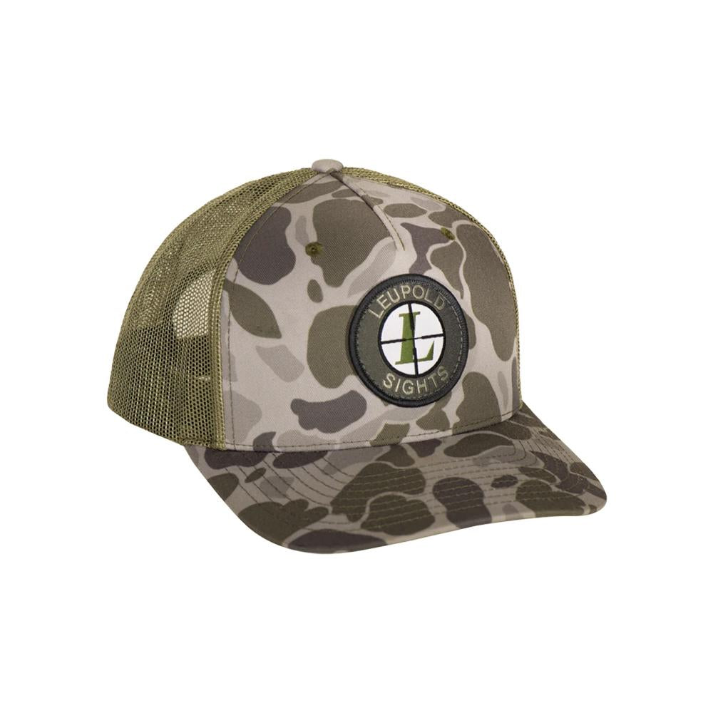 Leupold Duck Camo Green Adjustable Trucker Hat Pre-Curved Bill