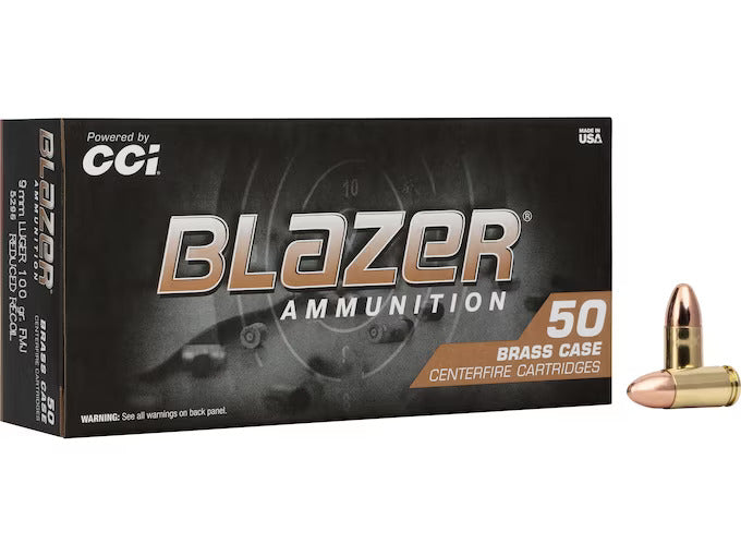 CCI Blazer 9mm Low Recoil 100gr Full Metal Jacket(FMJ)