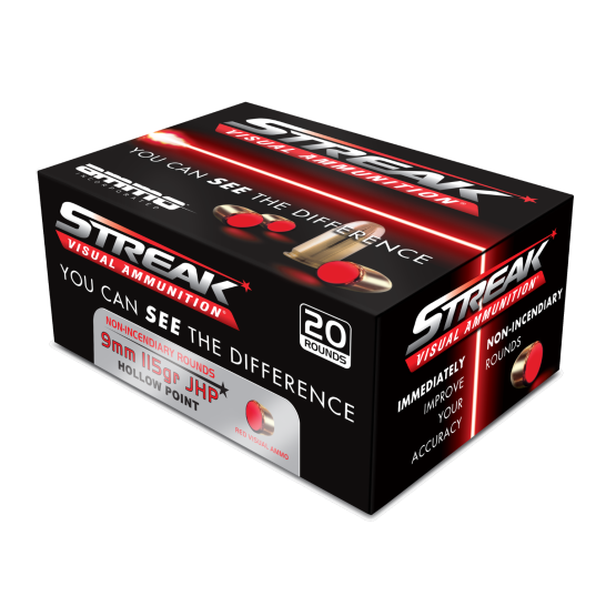 Ammo Inc Streak Visual (RED) Jacketed Hollow Point 115 Grain 9mm Luger/Parabellum 1124 fps 818778020959