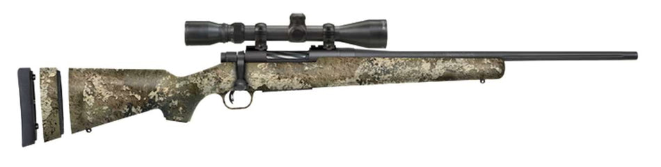 Mossberg 28257 Patriot Super Bantam w/Optic 350 Legend 4+1 22" Matte Blued Fluted Threaded Barrel, Matte Blued Drilled & Tapped Receiver, Adj LOP TrueTimber Strata Synthetic Stock, 3-9x40mm Duplex