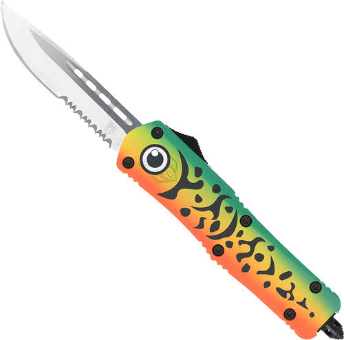 CobraTec FS3 OTF Automatic Knife Green Lure Drop Point Serrated 3" SS