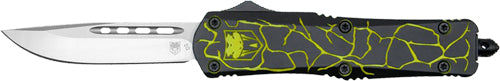 CobraTec FS-3 Medium OTF Automatic Knife Fractured Black Yellow D2 3"