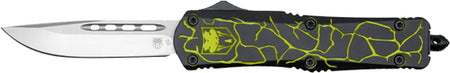 CobraTec FS-3 Medium OTF Automatic Knife Fractured Black Yellow D2 3"