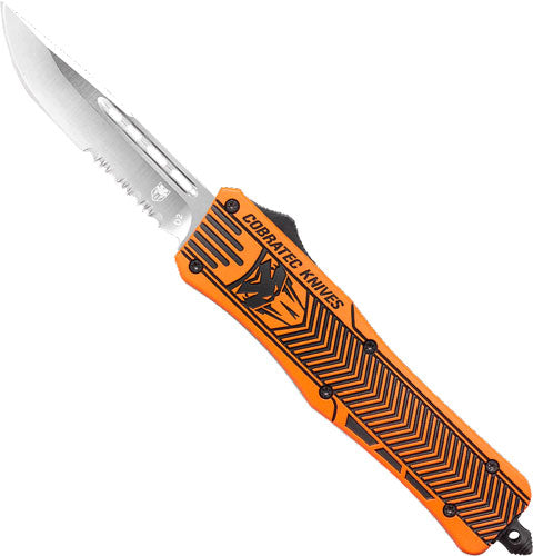 CobRaTec Medium CTK1 Dual Action OTF Hunter Orange 3" Serrated Drop Point Knife