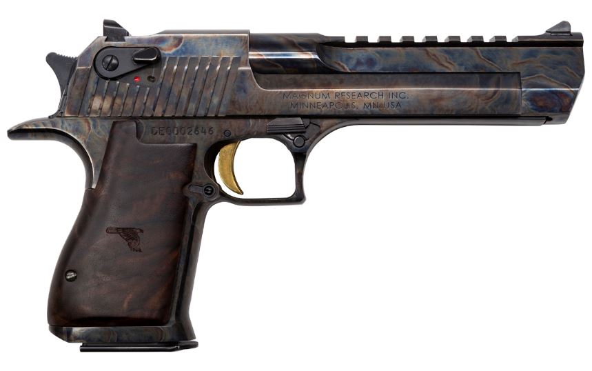 Magnum Research DE50CH Desert Eagle Mark XIX 50 AE 6" 7+1 Color Case Hardened Carbon Steel with Clear Cerakote Frame & Slide Walnut with Engraved Desert Eagle Logo Grip