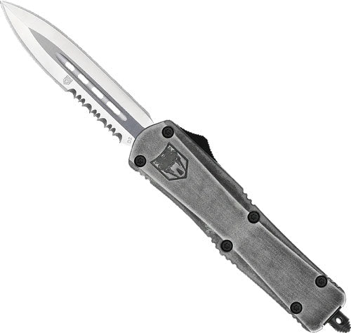 CobRaTec Medium FS3 Dual Action OTF Stonewash 3" Dagger 1-Side Serrated Knife