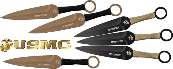MC USMC 9" Spear Point Throwing Knives Set of 6 Black/FDE