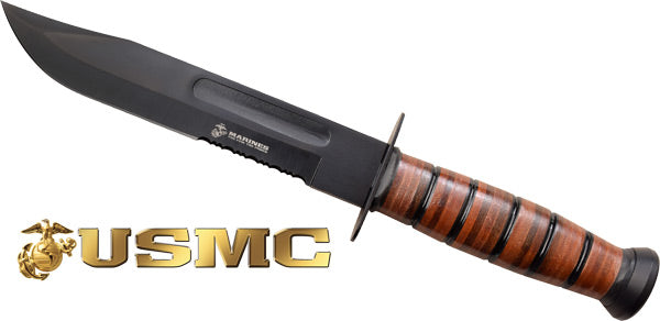 MC USMC 7" Bowie Blade Fixed Knife with Leather Sheath
