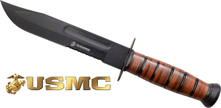 MC USMC 7" Bowie Blade Fixed Knife with Leather Sheath