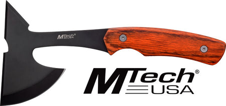 MTech Tomahawk 9" Overall 3" Black Blade with Pakkawood Handle and Sheath