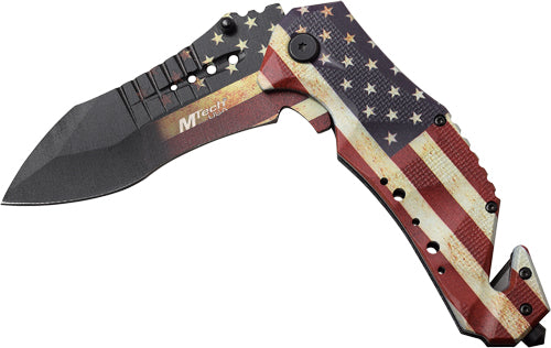 MTech MC 3.75" Drop Point Folder with Cutter US Flag/Stainless Steel