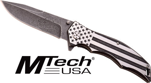 MTech MC 3.75" Drop Point Folder Black/White Flag/Stainless