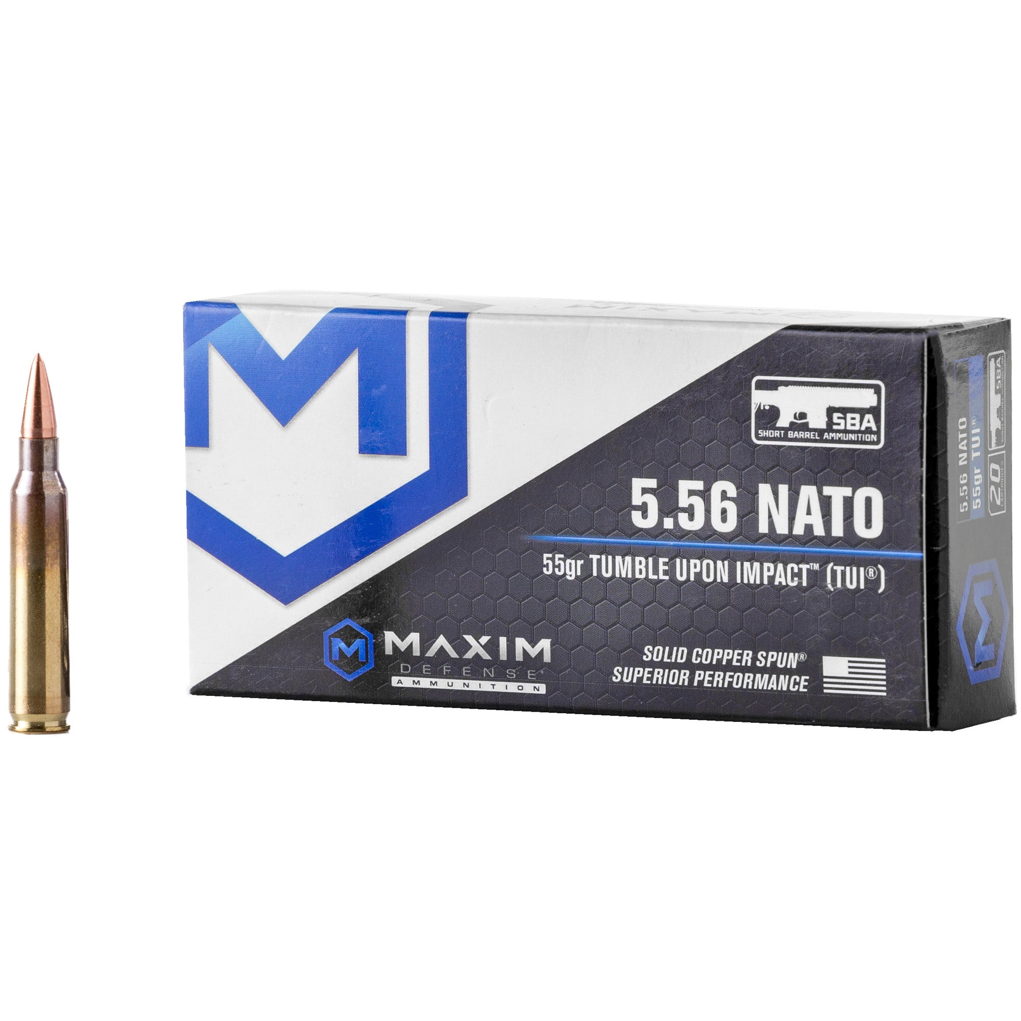 Maxim Defense SBA Short Barrel Ammunition Copper 55 Grain 5.56x45mm NATO  680017490003