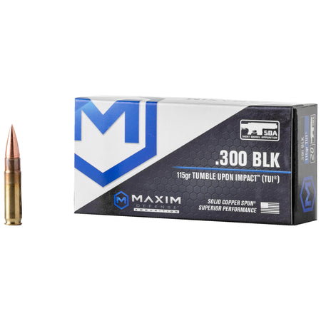 Maxim Defense SBA Short Barrel Ammunition Copper 115 Grain .300 AAC Blackout  680017490041