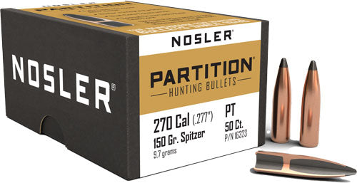 Nosler .277 Diameter 150 Grain Partition Flat Base Spitzer Bullets 50-Pack