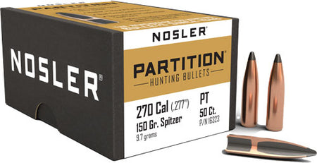 Nosler .277 Diameter 150 Grain Partition Flat Base Spitzer Bullets 50-Pack