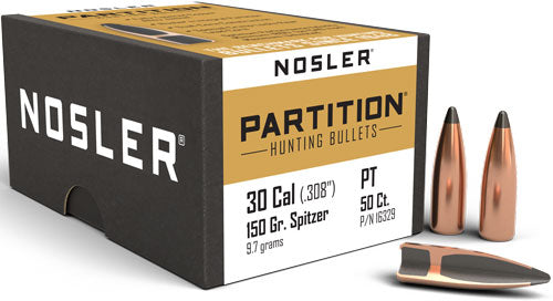 Nosler .308 Diameter 150 Grain Partition Flat Base Spitzer Bullets 50-Pack