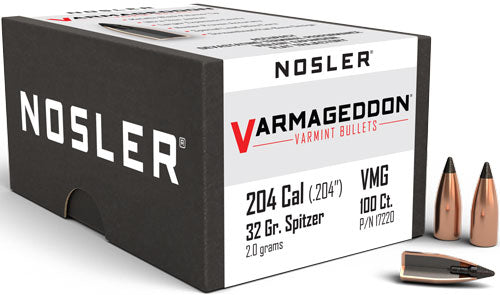 Nosler .204 Diameter 32 Grain Varmageddon Polymer Tipped 20 Cal Bullets 100-Pack