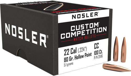 Nosler .224 Diameter 80 Grain HP-BT Custom Comp Bullets 100-Pack