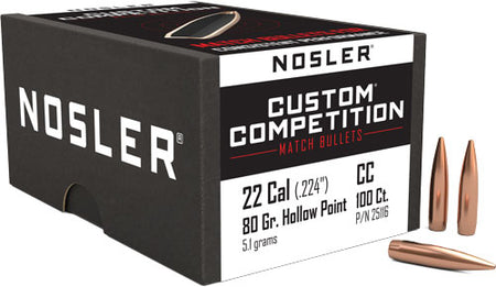 Nosler .224 Diameter 80 Grain HP-BT Custom Comp Bullets 100-Pack