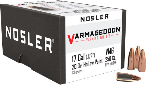 Nosler .172 Diameter 20 Grain Varmageddon Flat Base HP 17 Cal Bullets 250-Pack