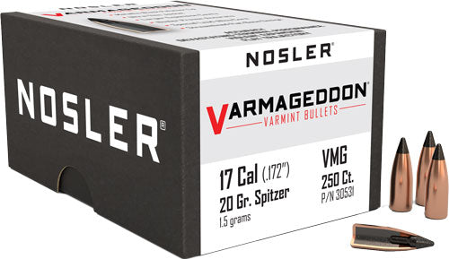 Nosler .172 Diameter 20 Grain Varmageddon Polymer Tipped 17 Cal Bullets 250-Pack