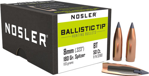 Nosler Ballistic Tip 8mm .323 Diameter 180 Grain Boat Tail 50ct