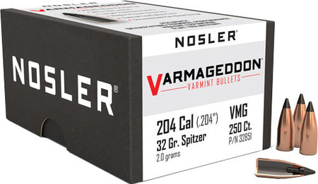 Nosler .204 Diameter 32 Grain Varmageddon Polymer Tipped 20 Cal Bullets 250-Pack